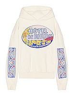 Rhude Hotel Hoodie in Vintage White, view 1, click to view large image.