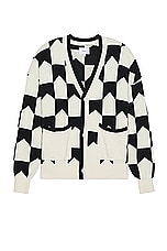 Rhude Chevron Checkered Knit Cardigan in Black & Cream, view 1, click to view large image.