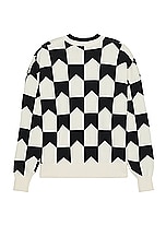 Rhude Chevron Checkered Knit Cardigan in Black & Cream, view 2, click to view large image.