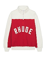 Rhude Rhude Contrast Quarter-Zip Varsity in Red & Cream, view 1, click to view large image.