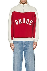 Rhude Rhude Contrast Quarter-Zip Varsity in Red & Cream, view 3, click to view large image.