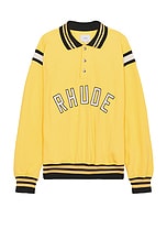 Rhude Warm Up Polo in Yellow, Black, & Cream, view 1, click to view large image.