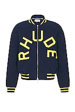 Rhude Oversized Logo Terry Varsity in Navy & Yellow, view 1, click to view large image.