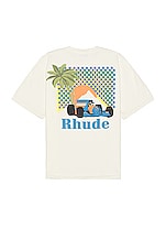 Rhude Moonlight Tropics Tee in Vitg White, view 1, click to view large image.