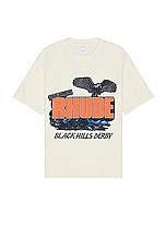 Rhude Black Hills Rally Tee in Vintage White, view 1, click to view large image.