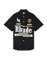 Rhude x Automobili Lamborghini Uno Button Up Shirt in Black, view 1, click to view large image.