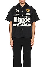 Rhude x Automobili Lamborghini Uno Button Up Shirt in Black, view 4, click to view large image.