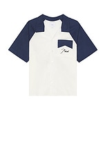 Rhude Raglan Poplin Button Up in in Navy & Cream, view 1, click to view large image.
