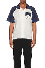 Rhude Raglan Poplin Button Up in in Navy & Cream, view 4, click to view large image.