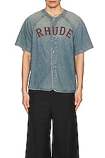 Rhude Baseball Denim Shirt in Dark Indigo, view 3, click to view large image.