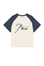 Rhude Raglan Tee in Vintage White & Vintage Midnight, view 1, click to view large image.
