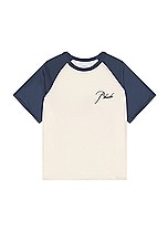 Rhude Raglan Tee in Vintage White & Vintage Midnight, view 2, click to view large image.