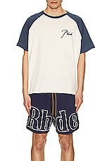Rhude Raglan Tee in Vintage White & Vintage Midnight, view 4, click to view large image.