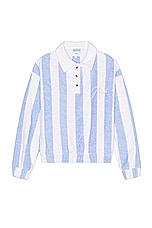 Rhude Striped Loop Terry Polo in White & Light Blue, view 1, click to view large image.