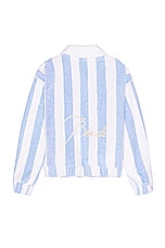Rhude Striped Loop Terry Polo in White & Light Blue, view 2, click to view large image.