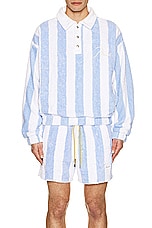 Rhude Striped Loop Terry Polo in White & Light Blue, view 4, click to view large image.