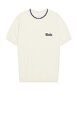 Rhude Logo Knit Tee in Ivory & Black, view 1, click to view large image.
