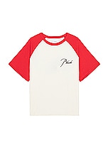 Rhude Raglan Tee in Vintage Red & Vintage White, view 1, click to view large image.