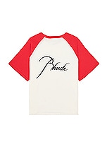 Rhude Raglan Tee in Vintage Red & Vintage White, view 2, click to view large image.