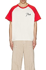 Rhude Raglan Tee in Vintage Red & Vintage White, view 4, click to view large image.