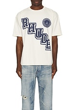 Rhude Collegiate Crest Tee in Vintage White, view 3, click to view large image.