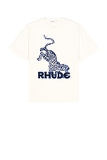 Rhude Leopard Tee 2 in Vintage White, view 1, click to view large image.