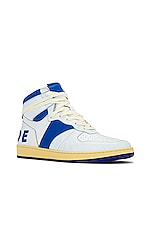 Rhude Rhecess Hi Sneaker in White & Blue, view 2, click to view large image.