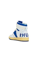 Rhude Rhecess Hi Sneaker in White & Blue, view 3, click to view large image.