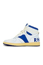 Rhude Rhecess Hi Sneaker in White & Blue, view 5, click to view large image.
