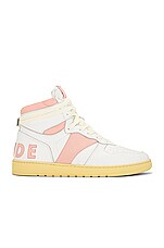 Rhude Rhecess Hi Sneaker in White & Dusty Pink, view 1, click to view large image.