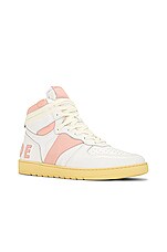 Rhude Rhecess Hi Sneaker in White & Dusty Pink, view 2, click to view large image.