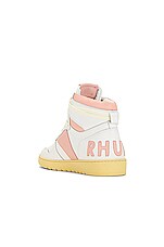 Rhude Rhecess Hi Sneaker in White & Dusty Pink, view 3, click to view large image.