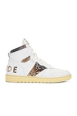 Rhude Rhecess Hi Sneaker in White & Snake, view 1, click to view large image.