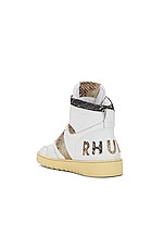 Rhude Rhecess Hi Sneaker in White & Snake, view 3, click to view large image.