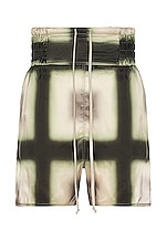 Rick Owens Boxing Shorts in Black Plaid, view 1, click to view large image.