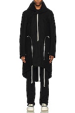 Rick Owens Bauhaus Fishtail Parka in Black, view 3, click to view large image.