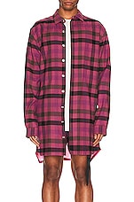 Rick Owens Jumbo Fogpocket Outershirt in Hot Pink Plaid & Fuchsia Plaid, view 3, click to view large image.