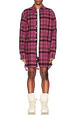 Rick Owens Jumbo Fogpocket Outershirt in Hot Pink Plaid & Fuchsia Plaid, view 4, click to view large image.