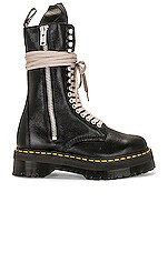 靴 Rick Owens Dr Martens CALF LENGTH BOOTS Rick Owens X Dr Martens Quad Sole Calf Length Boot in Black | FWRD