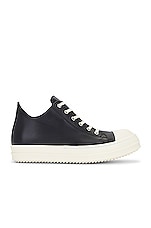 Rick Owens Low Calf Leather Sneaker In Black &amp; Milk in Black & Milk, view 1, click to view large image.