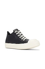 Rick Owens Low Calf Leather Sneaker In Black &amp; Milk in Black & Milk, view 2, click to view large image.