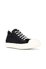 Rick Owens Ramone Low Sneaker in Black & Milk, view 2, click to view large image.