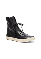 Rick Owens Leather Mastodon Sneaks in Black & White | FWRD