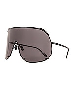 Rick Owens Shield Sunglasses in Black & Black, view 2, click to view large image.