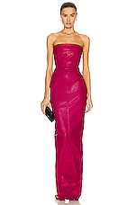 Rick Owens Bustier Leather Gown in Fuchsia, view 1, click to view large image.