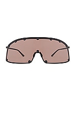 Rick Owens Shielding Sunglasses in Blk Temple & Brown, view 1, click to view large image.