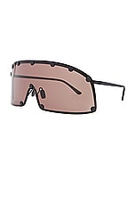 Rick Owens Shielding Sunglasses in Blk Temple & Brown, view 2, click to view large image.