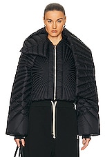 Rick Owens X Moncler Radiance Convertible Jacket in Black, view 1, click to view large image.