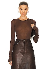 Rick Owens Ribbed Long Sleeve Top in Brown, view 1, click to view large image.