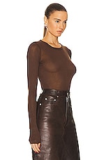 Rick Owens Ribbed Long Sleeve Top in Brown, view 2, click to view large image.